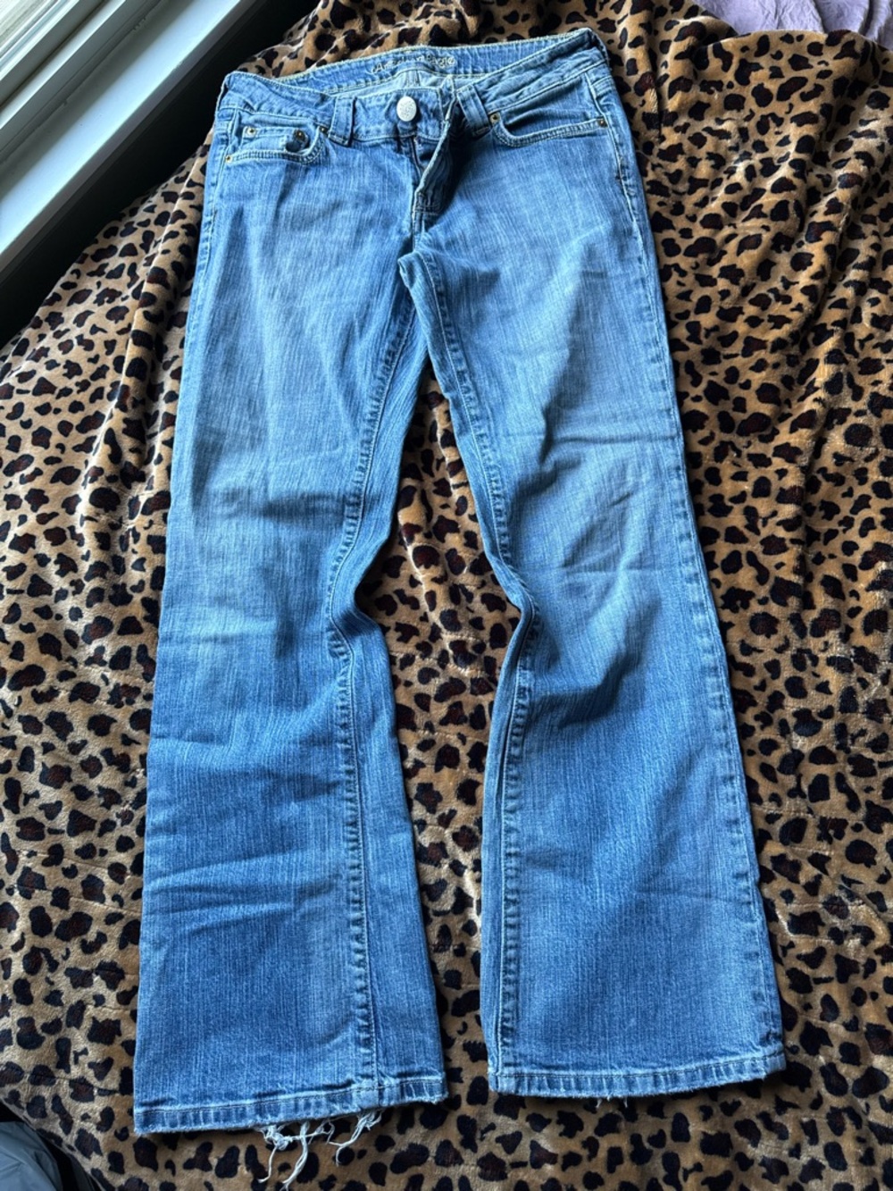 American Eagle Light Blue Denim Jeans with Yellow Stitching